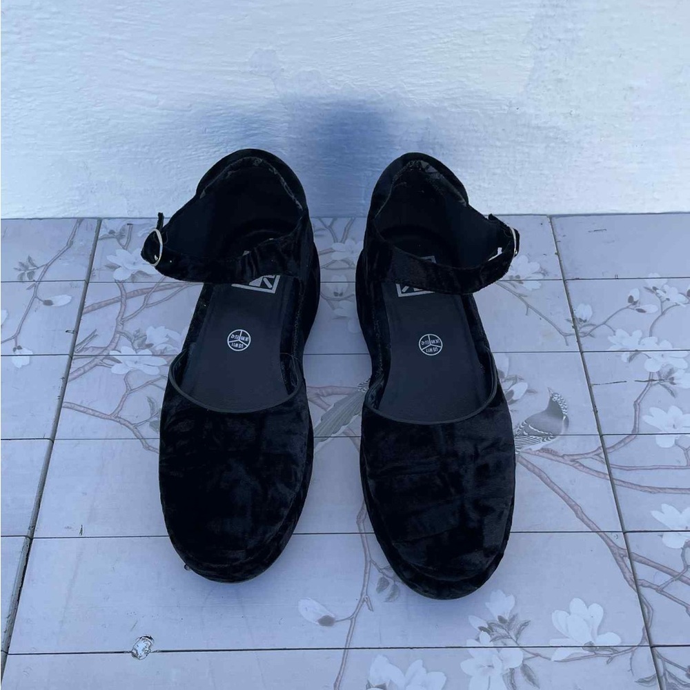 TUK Black Velvet Ankle Strap Shoes